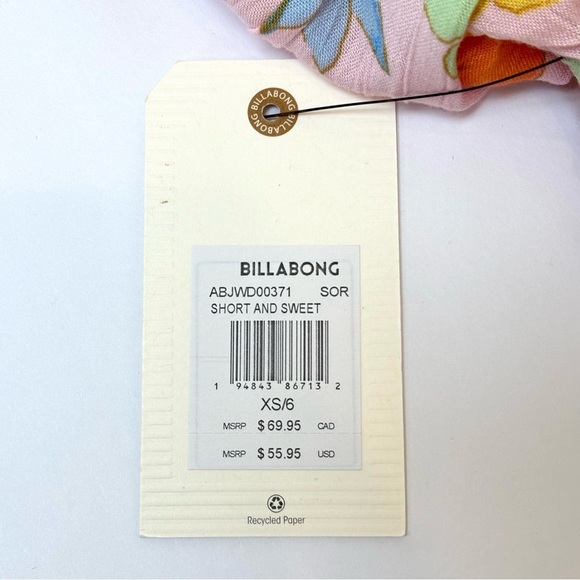 Billabong Short & Sweet Floral Print Flutter Sleeve Babydoll Dress Sorbet XS NEW - Picture 10 of 13